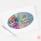 小さな小妖精や小人キノコの日付モノグラムを保存 楕円形シール (封筒)