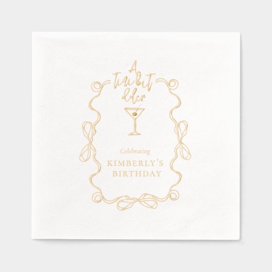 小さな少し古い白い波状の誕生日縁どパーティー 箔ナプキン (正面)