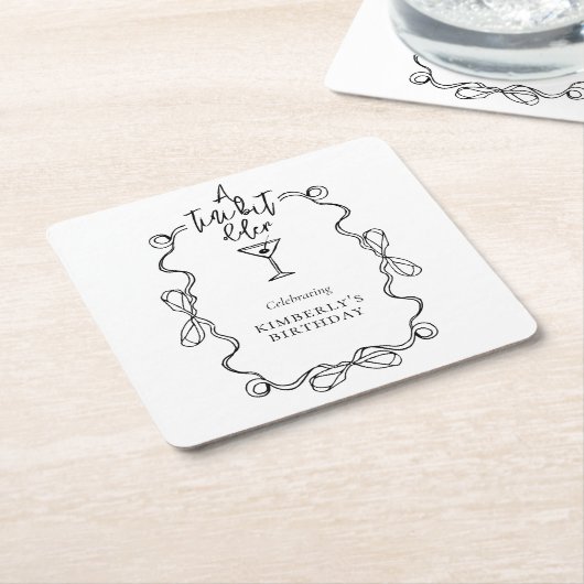 小さな少し古い黒の波状の誕生日縁どパーティー スクエアペーパーコースター (アングル)