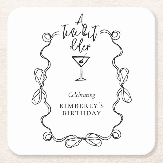 小さな少し古い黒の波状の誕生日縁どパーティー スクエアペーパーコースター (正面)