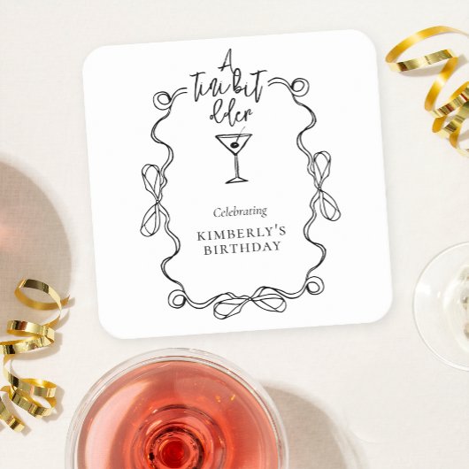 小さな少し古い黒の波状の誕生日縁どパーティー スクエアペーパーコースター