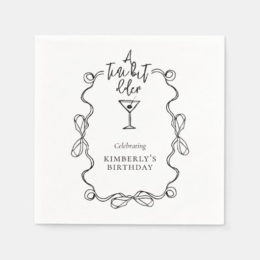 小さな少し古い黒の波状の誕生日縁どパーティー スタンダードカクテルナプキン (正面)