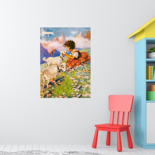 小さな少女の花のヴィンテージイラスト ヘイディ ポスター (子ども部屋1)
