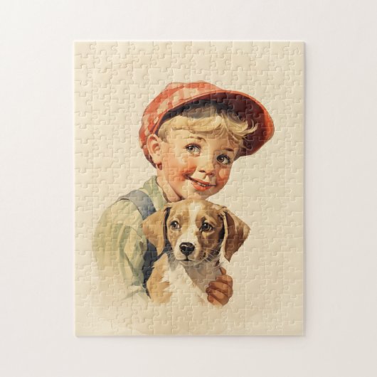 小さな少年と犬 ジグソーパズル (縦)