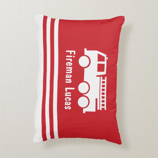 小さな少年の消防車の名前赤と白 アクセントクッション (裏面(縦))
