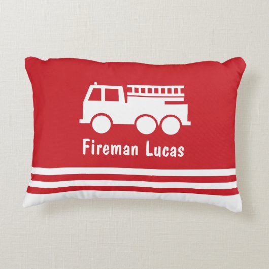 小さな少年の消防車の名前赤と白 アクセントクッション (裏面)