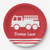 小さな少年の消防車の名前赤と白 ペーパープレート (正面)