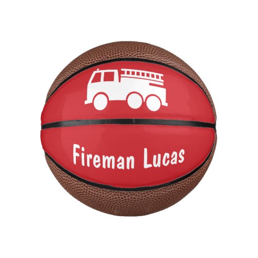 小さな少年の消防車の名前赤と白 ミニバスケットボール (正面)