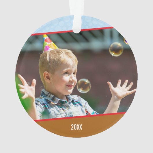 小さな少年モンスタートラックの名前と写真のクリスマス オーナメント (裏面)