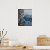 小さな屋外カフェで海に面した座席は ポスター (キッチン)