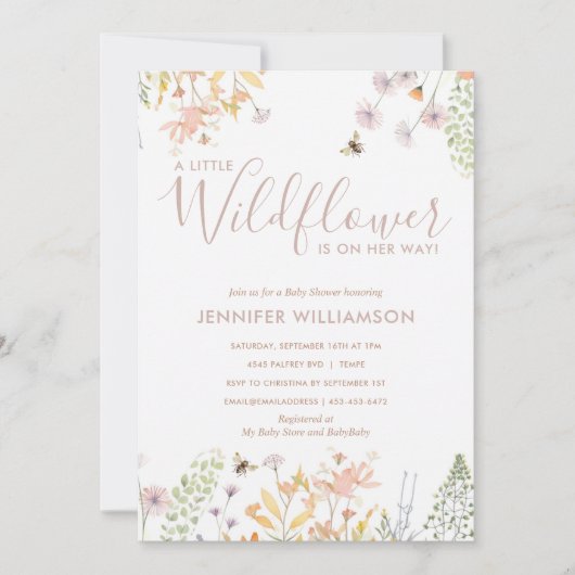 小さな山の花かわいい女の子の赤ちゃんシャワー 招待状 (正面)