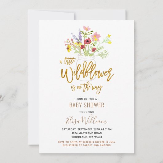 小さな山の花がベビーシャワーの途中 招待状 (正面)