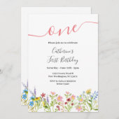 小さな山の花の第1誕生日招待状 招待状 (正面/裏面)