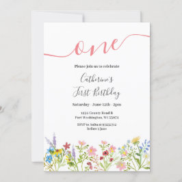 小さな山の花の第1誕生日招待状 招待状