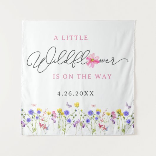 小さな山花が背景にある タペストリー (正面)