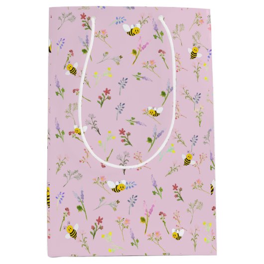 小さな山花が赤ちゃんシャワーの途中にある ミディアムペーパーバッグ (正面)