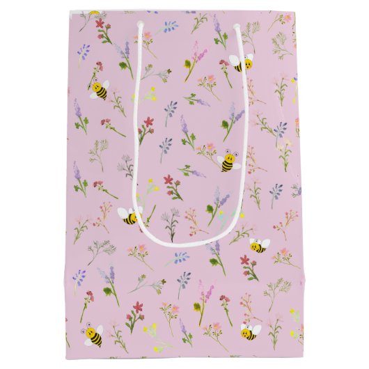 小さな山花が赤ちゃんシャワーの途中にある ミディアムペーパーバッグ (裏面)