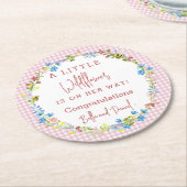 小さな山花が赤ちゃんシャワーの途中にある ラウンドペーパーコースター (アングル)