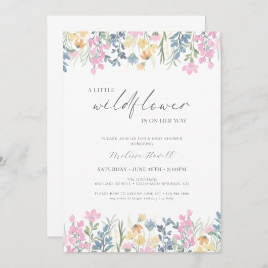 小さな山花が赤ちゃんシャワーを浴びる途中だ 招待状 (正面/裏面)
