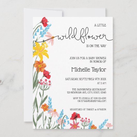 小さな山花が道を進んでいる男女兼用 招待状 (正面)