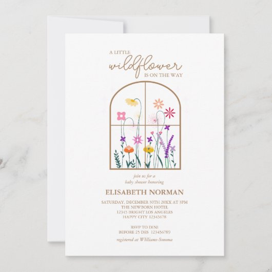 小さな山花の繊細なモダン赤ちゃんシャワー 招待状 (正面)