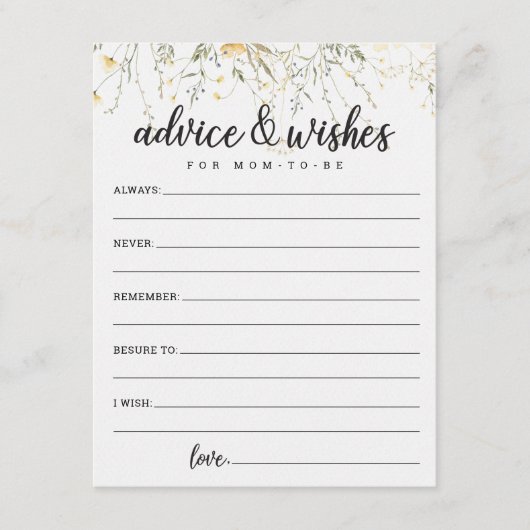 小さな山花黄色の水色の赤ちゃんシャワー エンクロージャーカード (正面)