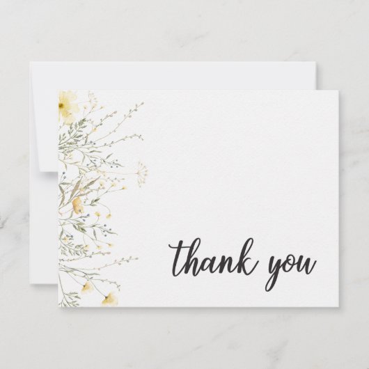 小さな山花黄色の水色の赤ちゃんシャワー サンキューカード (正面)