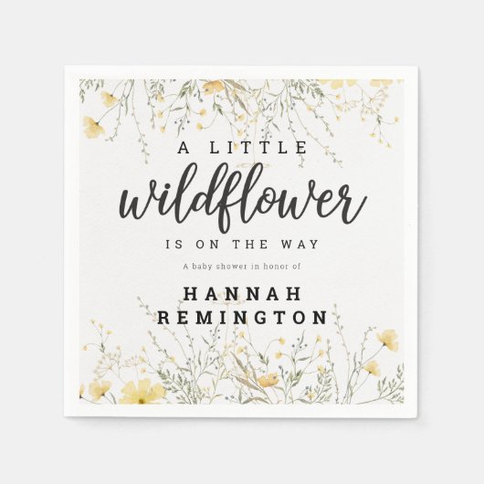 小さな山花黄色の水色の赤ちゃんシャワー スタンダードカクテルナプキン (正面)
