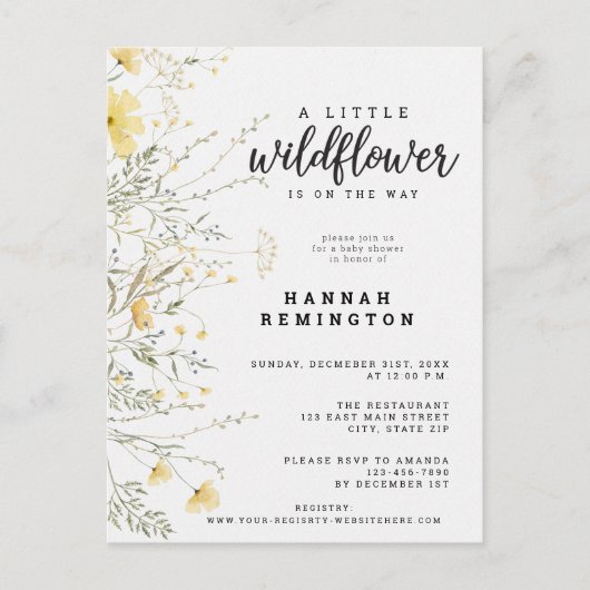 小さな山花黄色の水色の赤ちゃんシャワー ポストカード (正面)