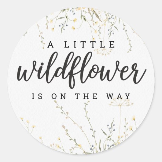 小さな山花黄色の水色の赤ちゃんシャワー ラウンドシール (正面)