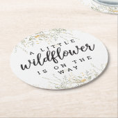 小さな山花黄色の水色の赤ちゃんシャワー ラウンドペーパーコースター (アングル)