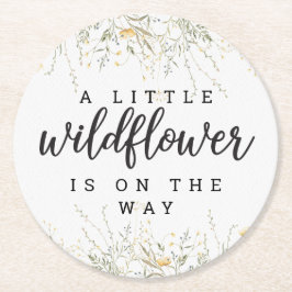 小さな山花黄色の水色の赤ちゃんシャワー ラウンドペーパーコースター