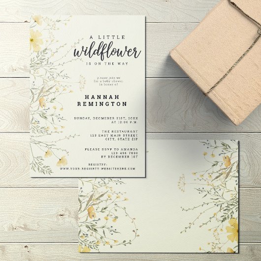 小さな山花黄色の水色の赤ちゃんシャワー 招待状