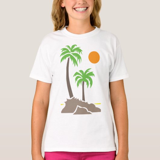 小さな島のヤシの木と太陽 iso tシャツ (正面)