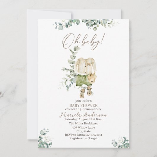 小さな布のベビーとユーカリ水の色Bab 招待状 (正面)