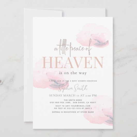 小さな平和の天国ガールピンク雲の赤ちゃんシャワー 招待状 (正面)