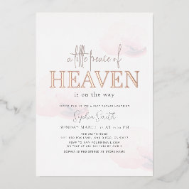 小さな平和の天国ピンククラウドガールベビーシャワー 箔招待状