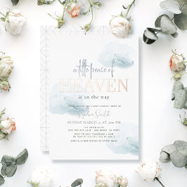 小さな平和の天国ブルークラウドボーイベビーシャワー 箔招待状