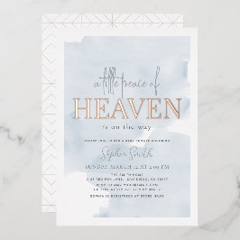 小さな平和の天国ブルースカイボーイベビーシャワー 箔招待状