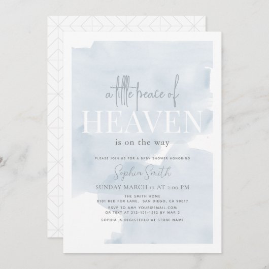 小さな平和の天国ボーイブルースカイ赤ちゃんシャワー 招待状 (正面/裏面)