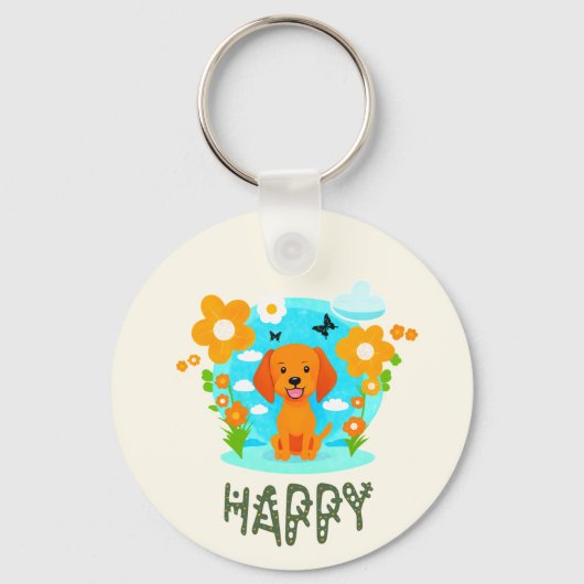 小さな幸せな犬 キーホルダー (正面)