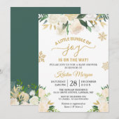 小さな幸せの束 ゴールド フラワー ベビーシャワー 招待状 (正面/裏面)