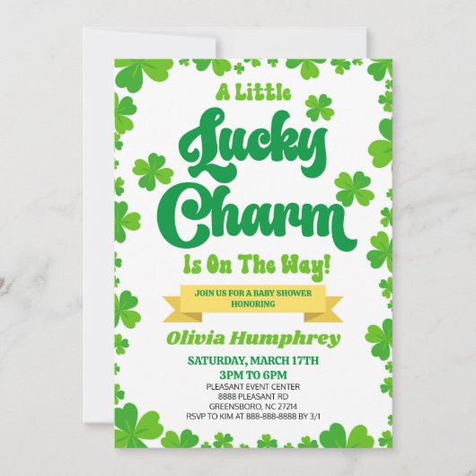 小さな幸運なチャーム聖パトリックの日の赤ちゃんシャワー 招待状 (正面)