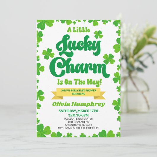 小さな幸運なチャーム聖パトリックの日の赤ちゃんシャワー 招待状 (スタンド正面)