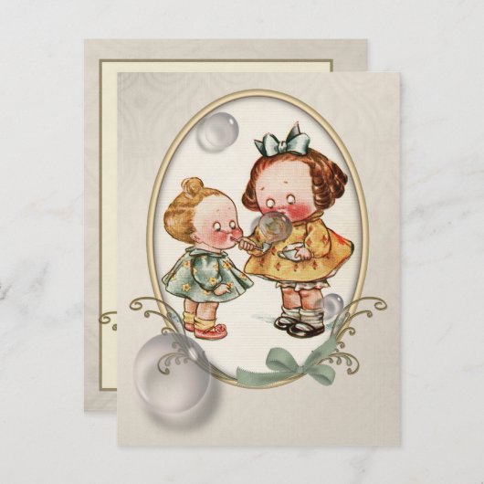小さな幼児ヴィンテージイラストレーションはがき ポストカード (正面/裏面)
