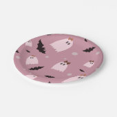 小さな幽霊たちと弓ピンクのハロウィーン ペーパープレート (アングル)