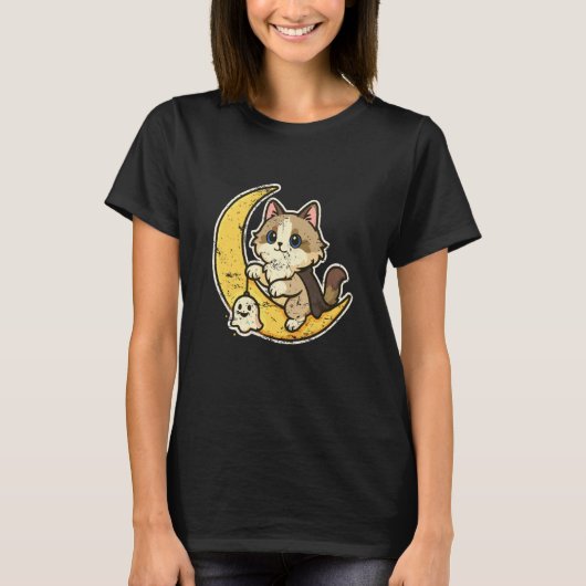 小さな幽霊と月猫 Tシャツ (正面)