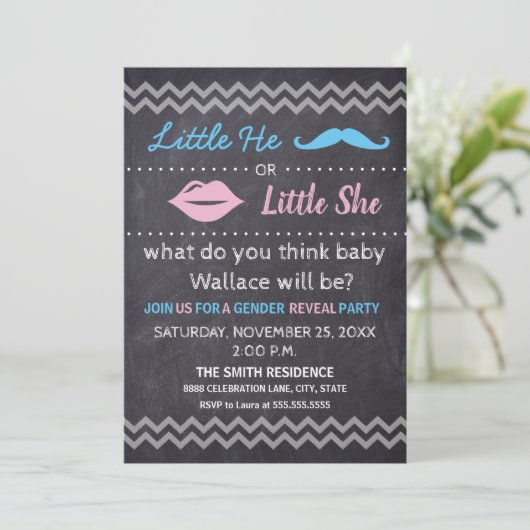 小さな彼は彼女は口ひげのジェンダーを明らかにする 招待状 (スタンド正面)