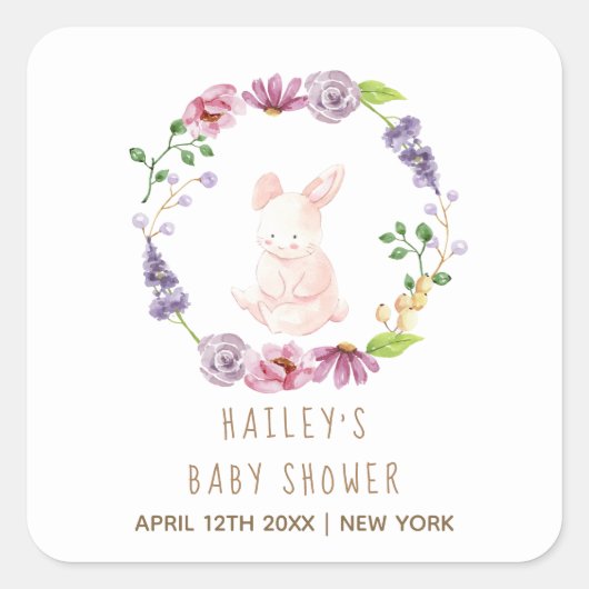 小さな復活祭のフローラリース赤ちゃんシャワー スクエアシール (正面)