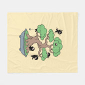 小さな忍者が盆栽の黄色 フリースブランケット (正面(横))